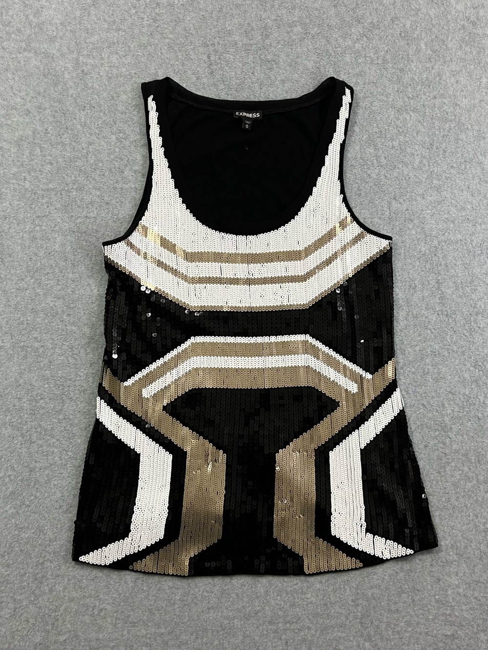Express Black White Gold Geometric Sequin Tank Top Size Medium